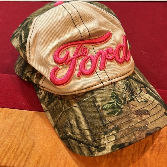 PINK Ford LOGO cap tan green beige CAMOUFLAGE billed hat Snapback ford merch OS - Picture 1 of 14